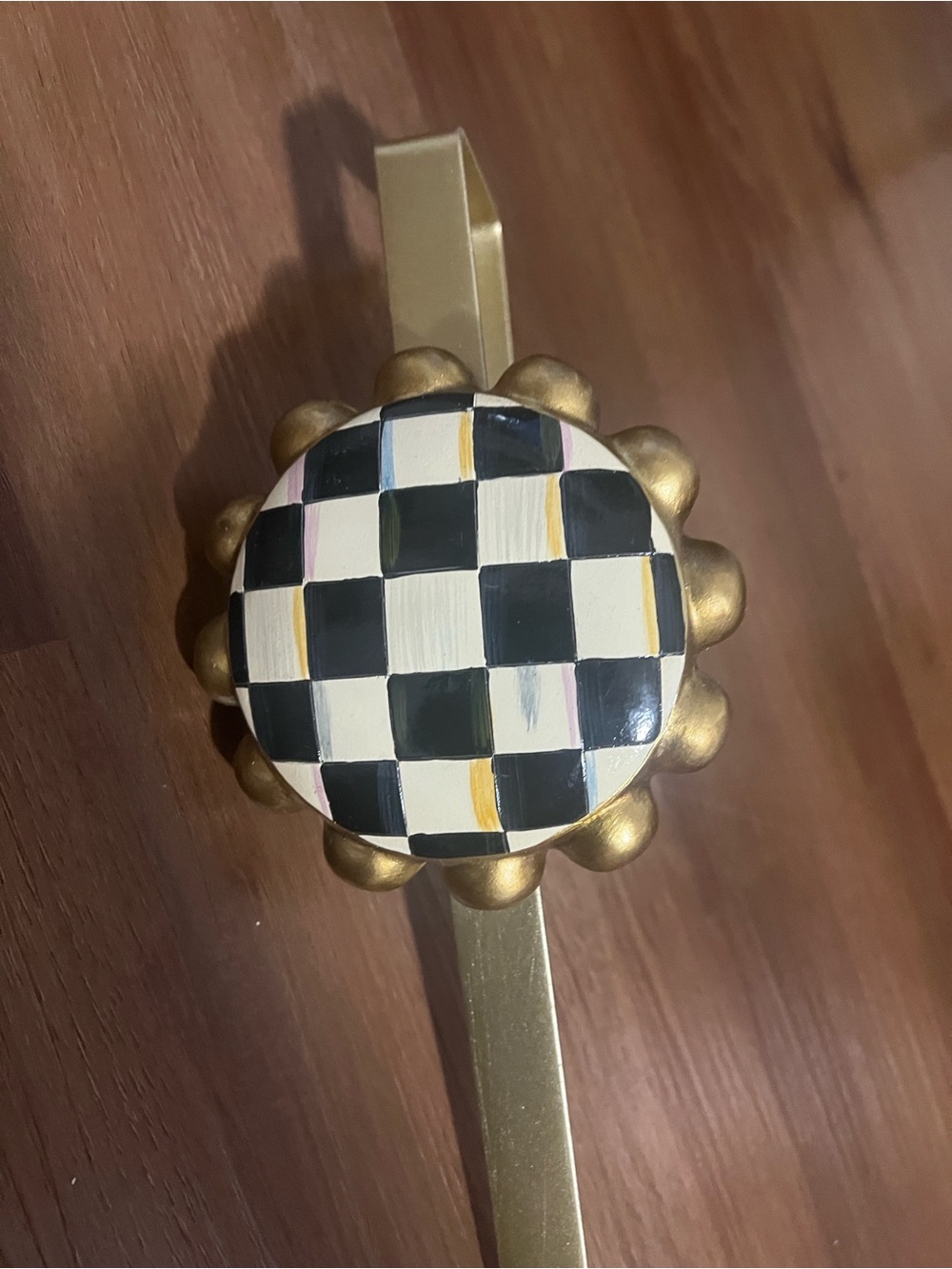 MacKenzie-Childs Gold and Black-White Checker Hook - Picture 2 of 3